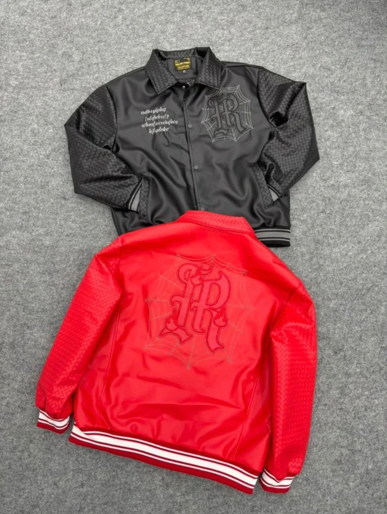Bluson black and red en cuir